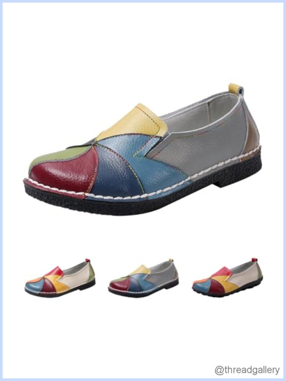 Hand-Stitched Leather Colorblock Loafers Slip On Business Casual Shoes